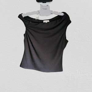 NWT Mila Mae Black Off Shoulder Stretch Top Large  Minimalist Chic